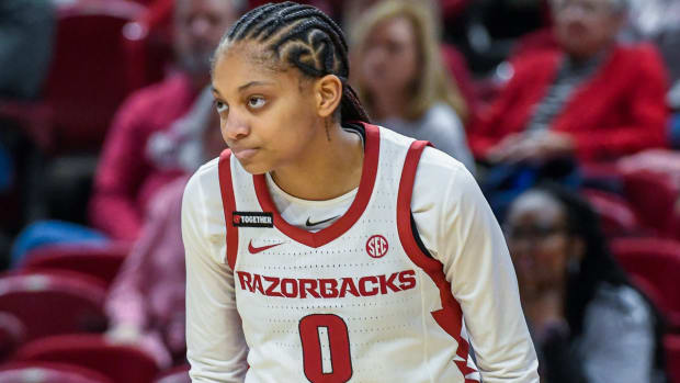 Razorbacks Taliah Scott on floor against Alabama
